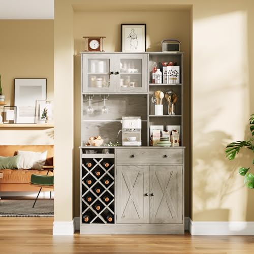 Tall Storage Cabinet with Doors and Shelves, Kitchen Pantry Cabinet, Wine Coffee Bar Cabinet with Storage Hutch, Freestanding Kitchen Storage Cabinet, Home Bar Pantry Cabinet with Acrylic Double Doors — view 3
