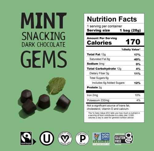 Hu Gems Minty Chocolate Chips Vegan Snacks 1 Oz Travel Size | 12 Pack | Organic, Paleo, Dark Chocolate Baking Chips | Great For Baking & Snacking, Non Gmo, Kosher Chocolate #TOP3