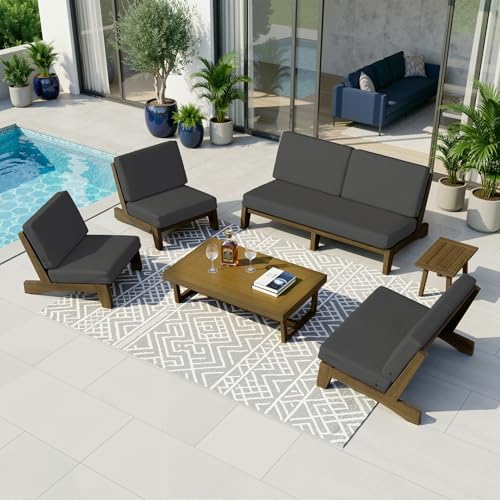 Image of Pia Ricoo 6-Piece Patio Furniture Set, Outdoor Sectional Sofa with Loveseat, 2 Chairs, Coffee Table & Side Table, All-Weather Conversation Set for Backyard /Deck /Lawn - Dark Gray