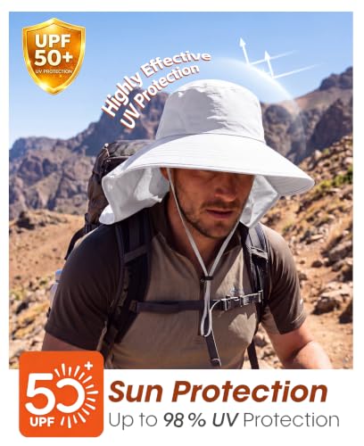 Image of Home Prefer Outdoor UPF50+ Sun Hat Wide Brim Mesh Fishing Hat with Neck Flap