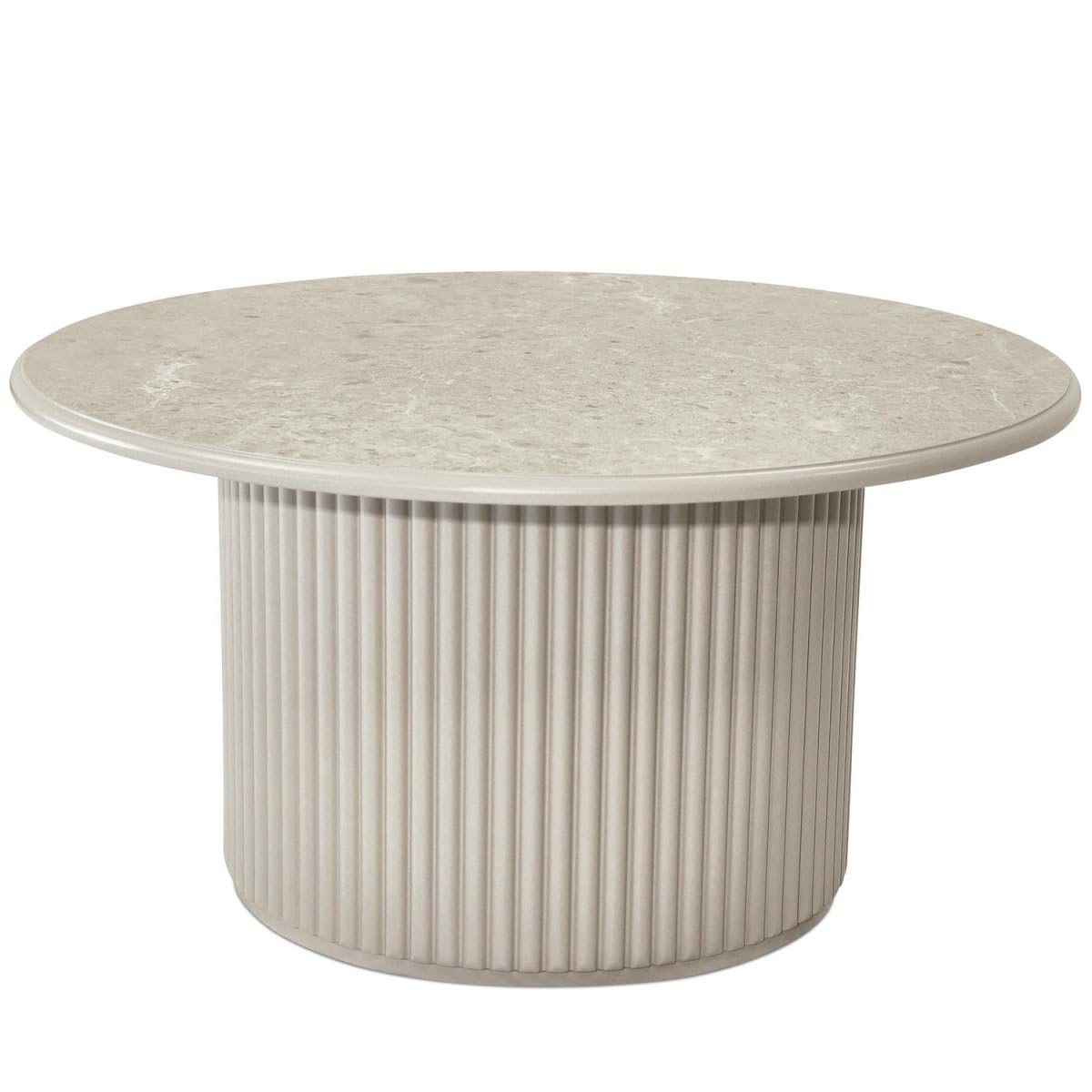 Furnhouse Easy Table basse ronde | Aspect marbre Lamelles Pied colonne Ø 80 cm Beige – Design scandinave Table de salon