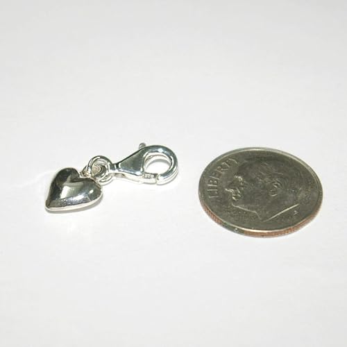 925 Sterling Silver 9mm Heart Clip On Charm Pendant with 11mm Lobster Claw Clasp
