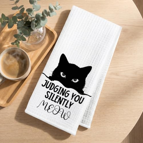 Image of Hanamiya Na 2Pcs Funny Cat Kitchen Towels 24x14 Inch, Reusable Durable Microfiber Dish Towel, Funny Quotes Tea Towels for Kitchen Home Bathroom Farmhouse Decor, Cat Gifts for Women Mom Friend
