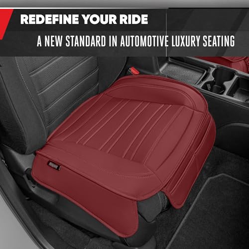 Image of Motor Trend Faux Leather Front Seat Cover for Cars - Set of 2 Burgundy Front Car Seat Covers for SUV & Truck with Storage Pockets - Automotive Car Seats Cover Protector - Bottom Cushion Coverage Only