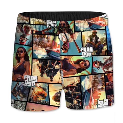 Freegun Maillot de Bain Garçon Séchage Rapide, Short de Bain Enfant, Filet intérieur et Poches Latérales, Taille 14/16 Ans - Jaune/Orange/Turquoise/Noir