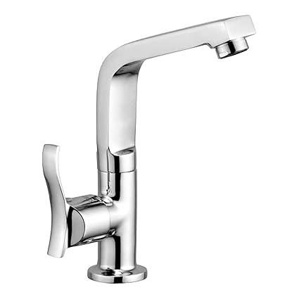 Oleanna Oalsn Angel Brass Swan Neck Pillar Tap With Swivel Spout (Silver, Chrome Finish)