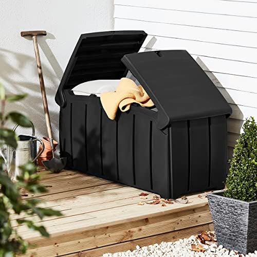 Charles Bentley Ward 322L Storage Box- Black H60 x L115 x W55cm Butterfly Lid Weather Proof Robust Padlock Hole