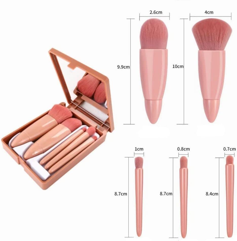 Image of Professional 5 in 1 Mini Makeup Brush Kit with Mirror Face Eye Shadows Blush Cosmetic Case Set Foundation Blending Brushes Travel Kit Cleanser Tools for Women Girls Female