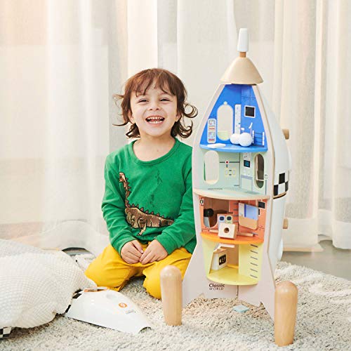 Cohete de madera blanco de 12 habitaciones el regalo ideal de cumpleaños para niños de 3 a 6 años 4