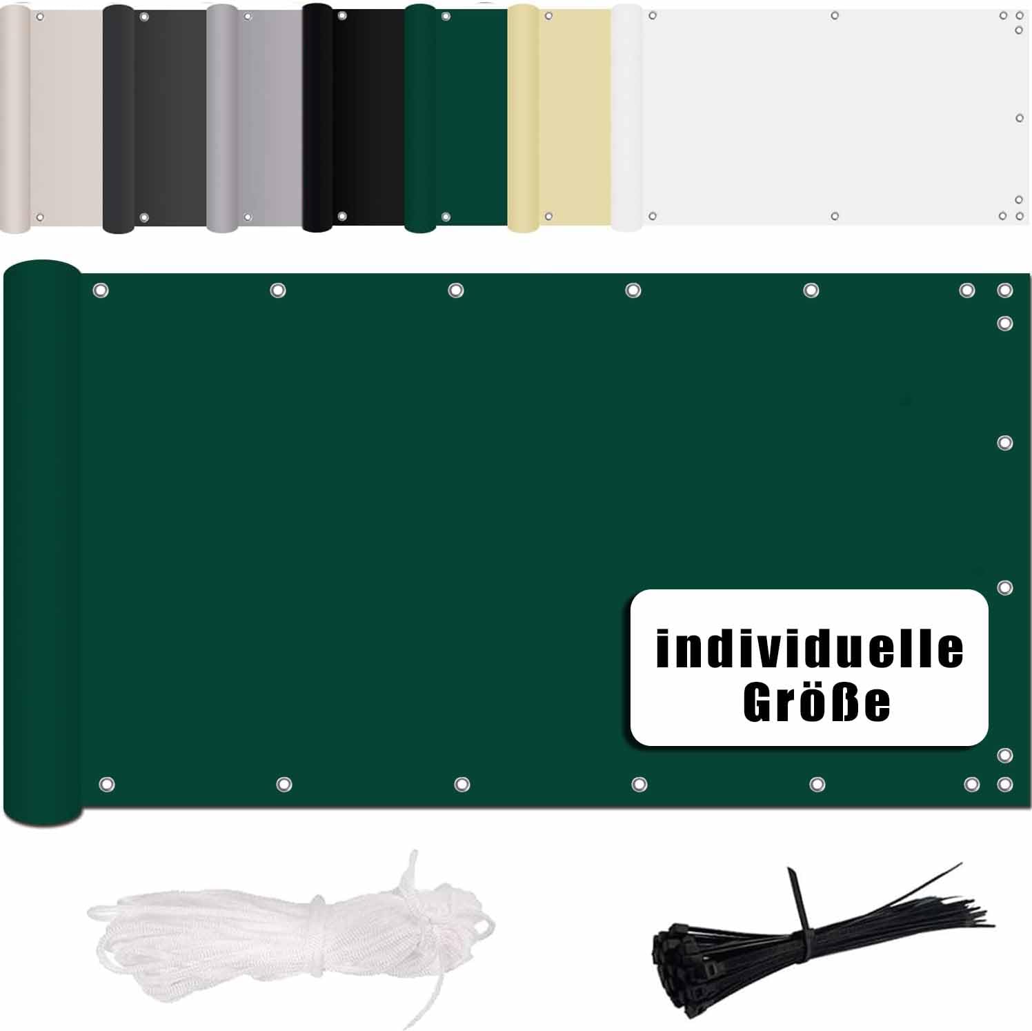 Funda para balcón sin taladrar, resistente a los rayos UV y al viento, 100 % poliéster, 160 g/m², verde, 125 x 1300 cm, ideal para barandilla de balcón, patio y jardín, accesorios de fácil instalación