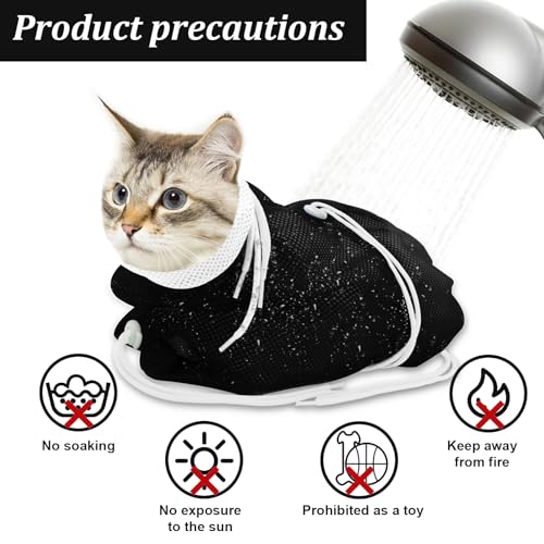 Image of Cat Bathing Bag, Breathable Mesh Cat Shower Bag Anti Scratch Adjustable Grooming Washing Bag for Nail Trimming Soft Polyester