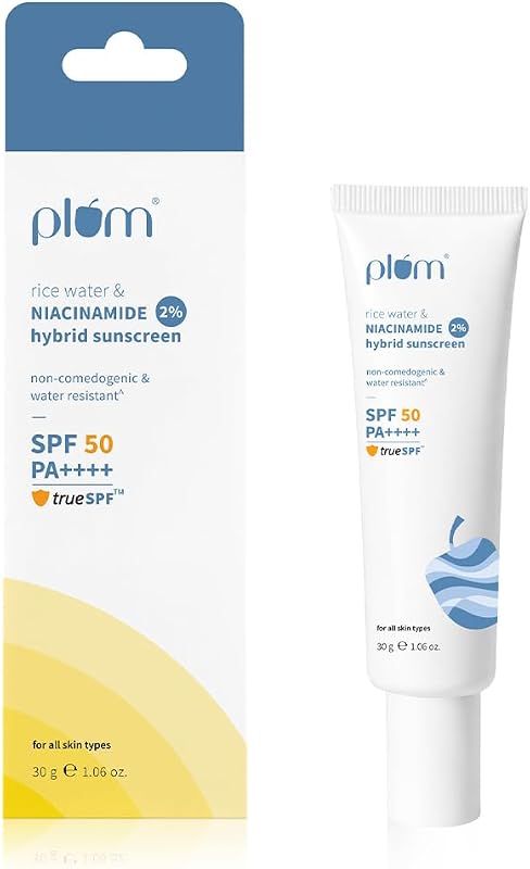 Protetor solar facial Plum com 2% de niacinamida e água de arroz SPF 50 PA++++, 30 g
