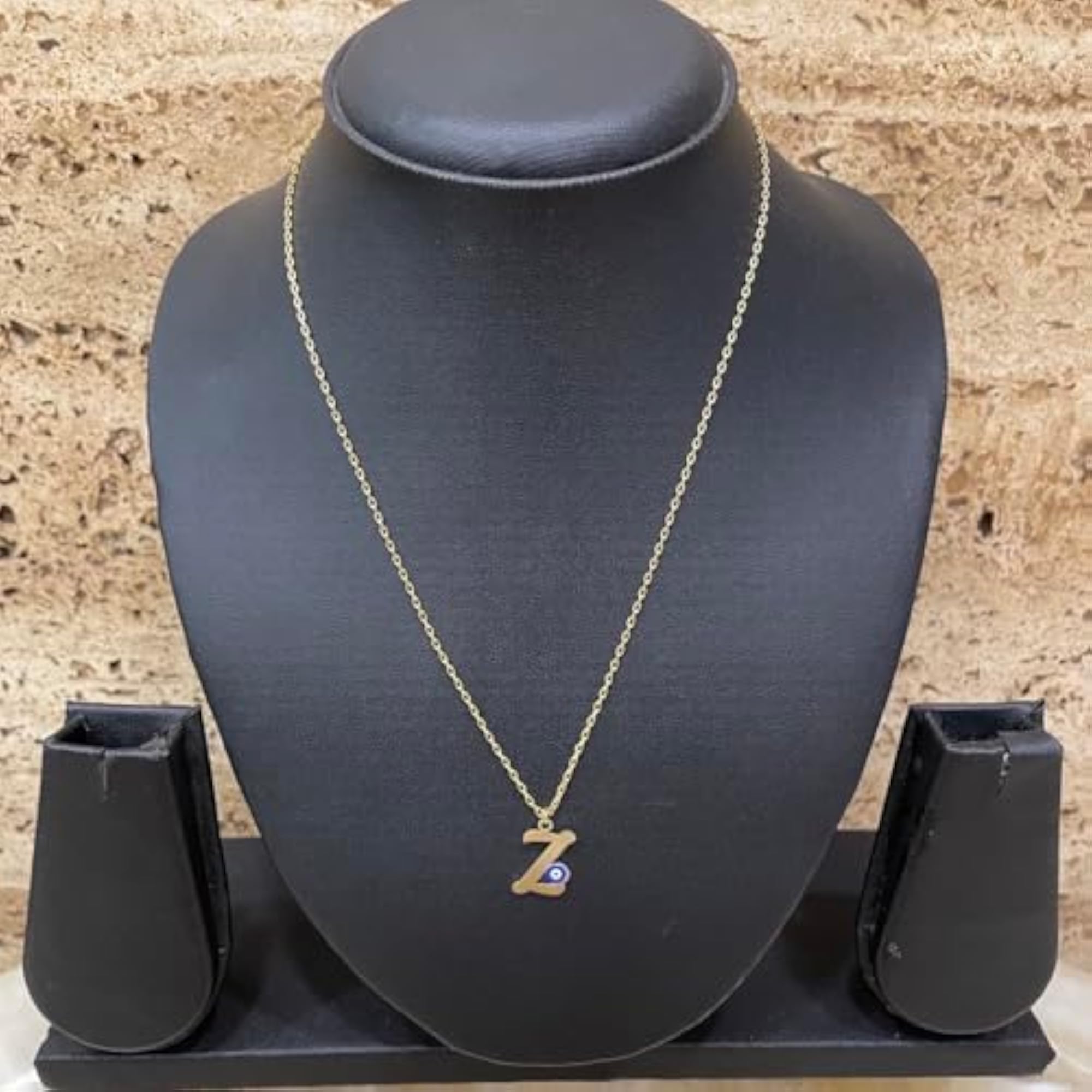 Women's Gold Plated Letter 'Z' Blue Evil Eye Initial Necklace