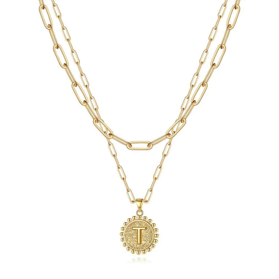 UrsteelLayered Initial Necklaces for Women - 14K Gold Plated Dainty Layering Paperclip Chain Necklaces for Women Jewelry