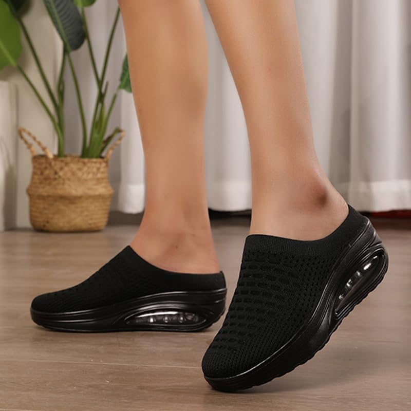 Women's Slip-on Mule Sneakers Breathable Air Cushion Wedge Backless Walking Shoe Lightweight Platform Orthotic Clog Casual Toning Rocker Shoe - Image 2