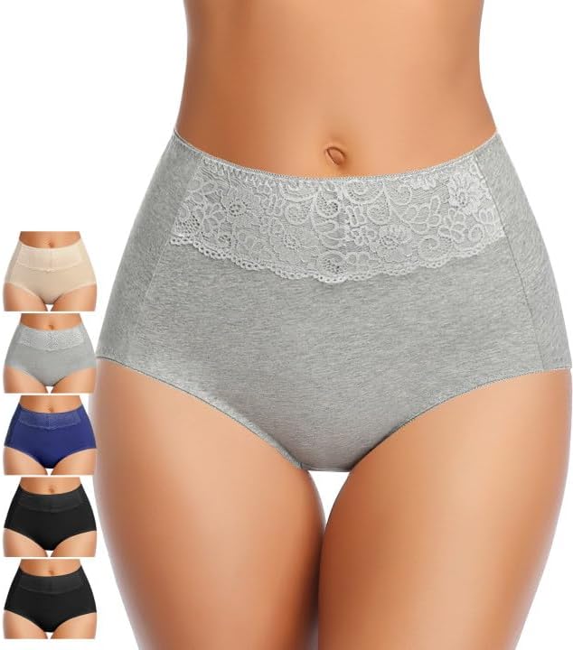 12 Pack Womens Cotton High Waisted Underwear Double-Layered Waistband Ladies Panties Breathable Briefs Multipack