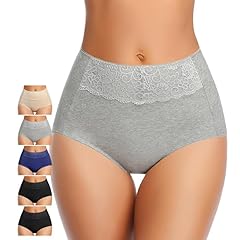 MISSWHO Women's High Waisted Cotton Underwear Soft Breathable Full Coverage Stretch Briefs Ladies Panties 5-Pack