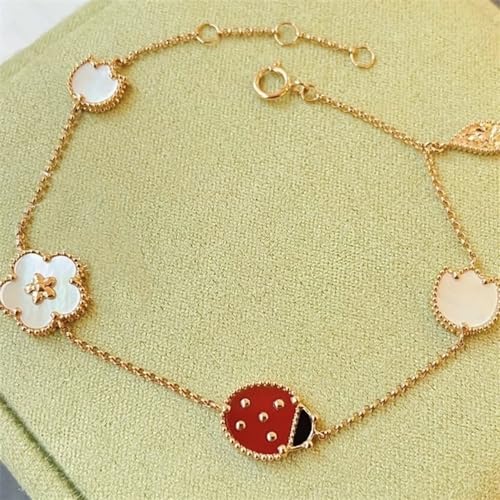 Color Stone Ladybug Bracelets for Women 18k Gold Plated Stainless Steel Heart Leaf Charms Bracelet White Shell Bracelet Handmade Enamel Bangles Designer Brand2