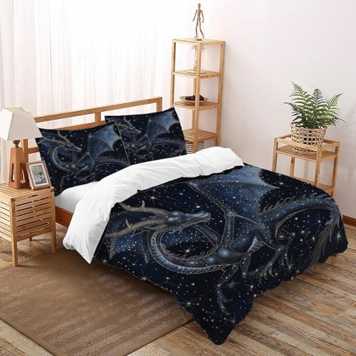 Housse de couette dragon 2 pièces 200x200cm couvre-lit animaux - 2