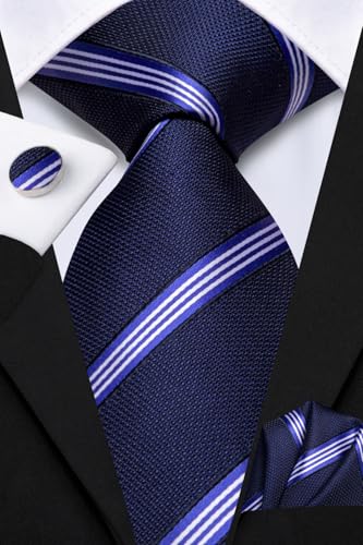 Image of Hi-Tie Men's Silk Ties Formal Woven Classic Necktie Pocket Square Cufflinks Lapel Pin Set Wedding Business