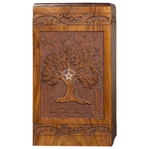 SIC Urns for Human Ashes Adult - Wooden Cremation Box for Dad Mom Men & Women, Soulful Tree Carved Rosewood Funeral Memorial Keepsake, Holds an Adult up to 180 Cubic Inches