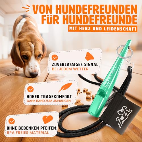ENERO® Hundepfeife mit praktischem Umhängeband - Perfektes Hundezubehör mit genormter Frequenz - Ideal für Hundetraining - hörbar & weitreichend (Türkis)