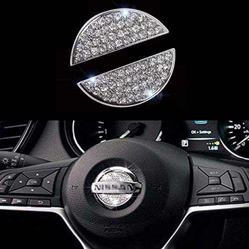 Bling Steering Wheel Logo Caps for NISSAN,DIY Diamond Crystal Sparkly Steering Wheel Emblem Accessories Badge Decals Interior Decorations Compatible for Women for NISSAN