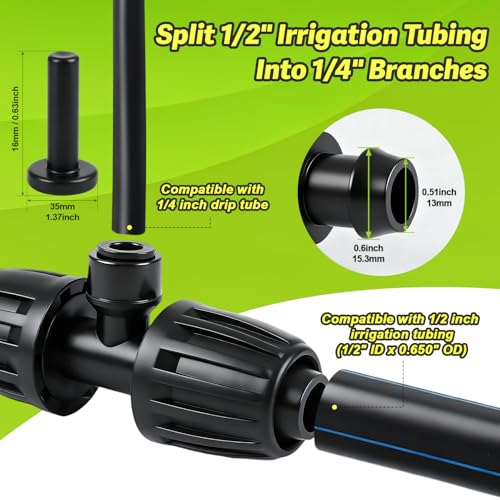 Copadri 6 Pcs Barbed Tee 1/2 Inch To 1/4 Inch Irrigation Tubing Fittings, 1/2 Inch(1/2" ID x 0.65" OD) To 1/4 Inch Quick Connect Irrigation Adapter 16mm Hose Locked T Reducer To 1/4" Water Line by Copadri - Used condition - Image 2
