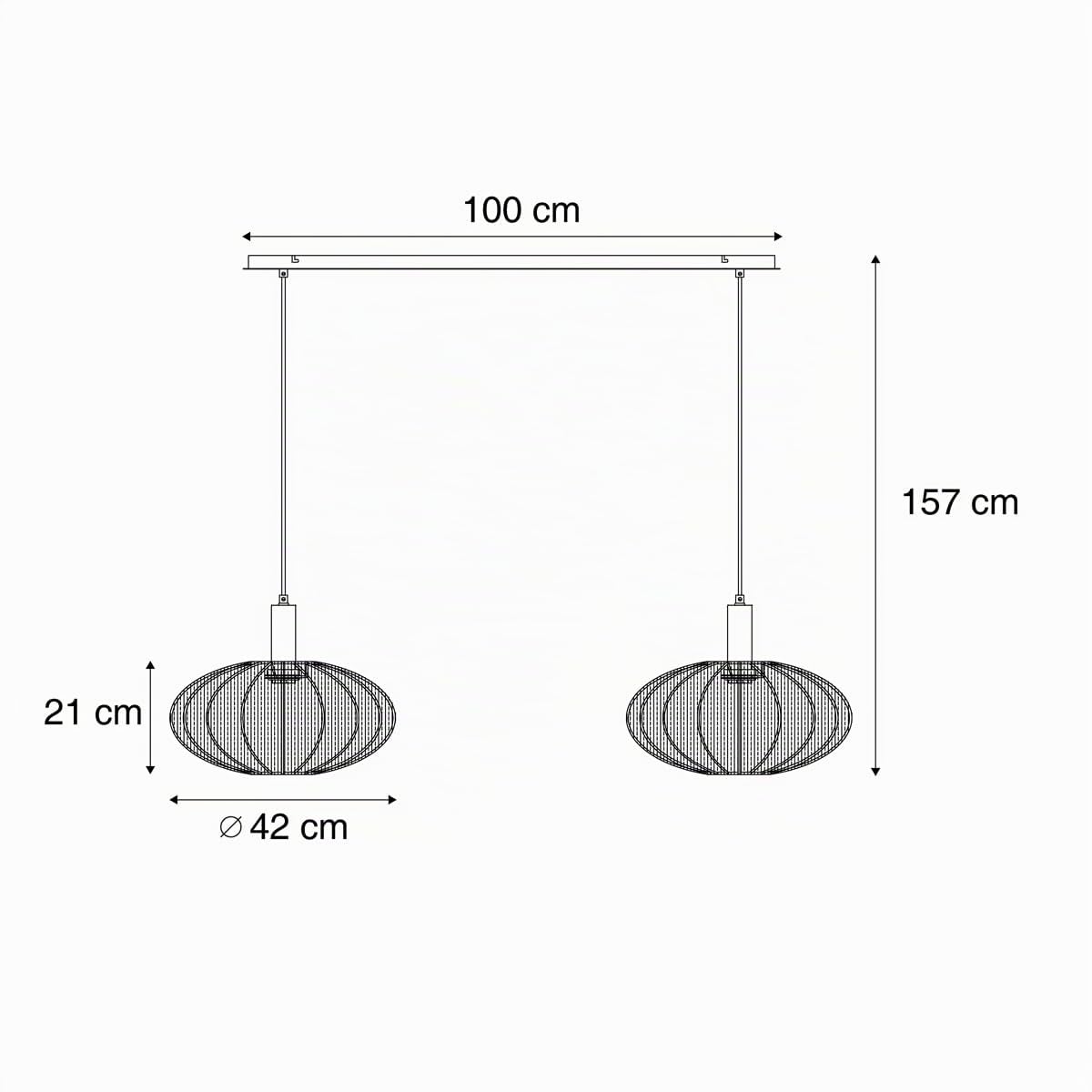 Qazqa Esstisch Japandi Pendelleuchte, Pendellampe - Bida - Beige, Rund, 2-flammig, 127cm, Ideal als Esszimmerlampe und