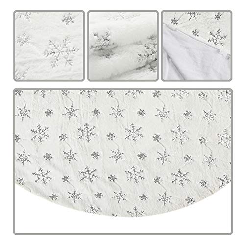 Christmas Sequin Tree Skirt 36In,White Soft Thick With Silver Snowflakes Decorations For 5Ft 6Ft 7Ft Xmas Tree #TOP6