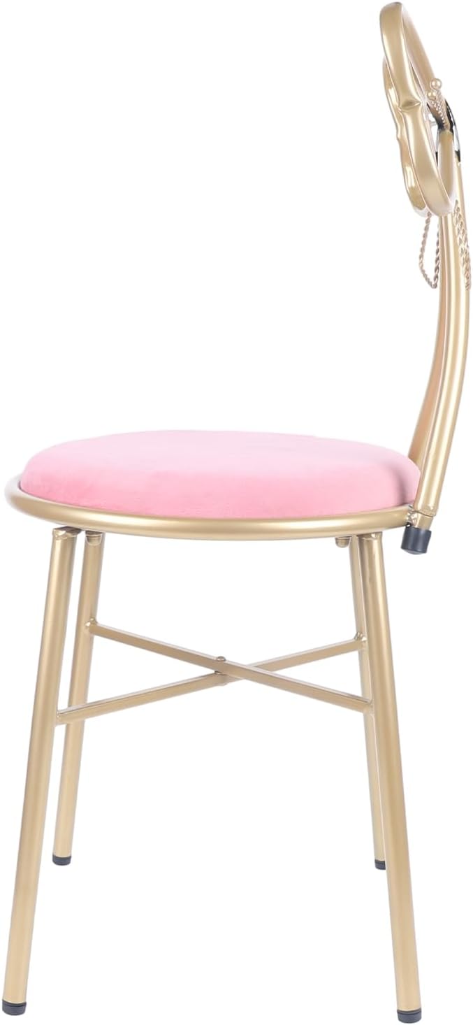 Velvet Vanity Chairs, Metal Cute Butterfly Stool Chair Dresser Makeup Chairs Stool with Pink Velvet Cushion and Bow Knot Backrest for Girl Bedroom, Living Room (Dark Pink)