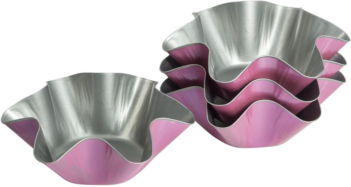 Zenker Z7473 Creative Studio Wavy Baking Cups Fancy Baking Moulds Cake Pan Non-Stick Creative Baking (Color: Pink, Silver) Quantity: 4 Pieces