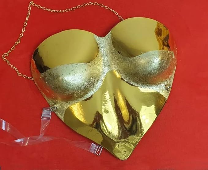 Festival Clothing Heart Breastplate – Women’s Futuristic Metallic Bustier Top for Rave, Stage Performance & Costume (Golden)