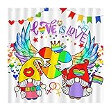 TRIKPTEY LGBT Pride Gnomes Shower Curtain, Spread Parade Love is Love Heart Gay Rainbow Wings Shower