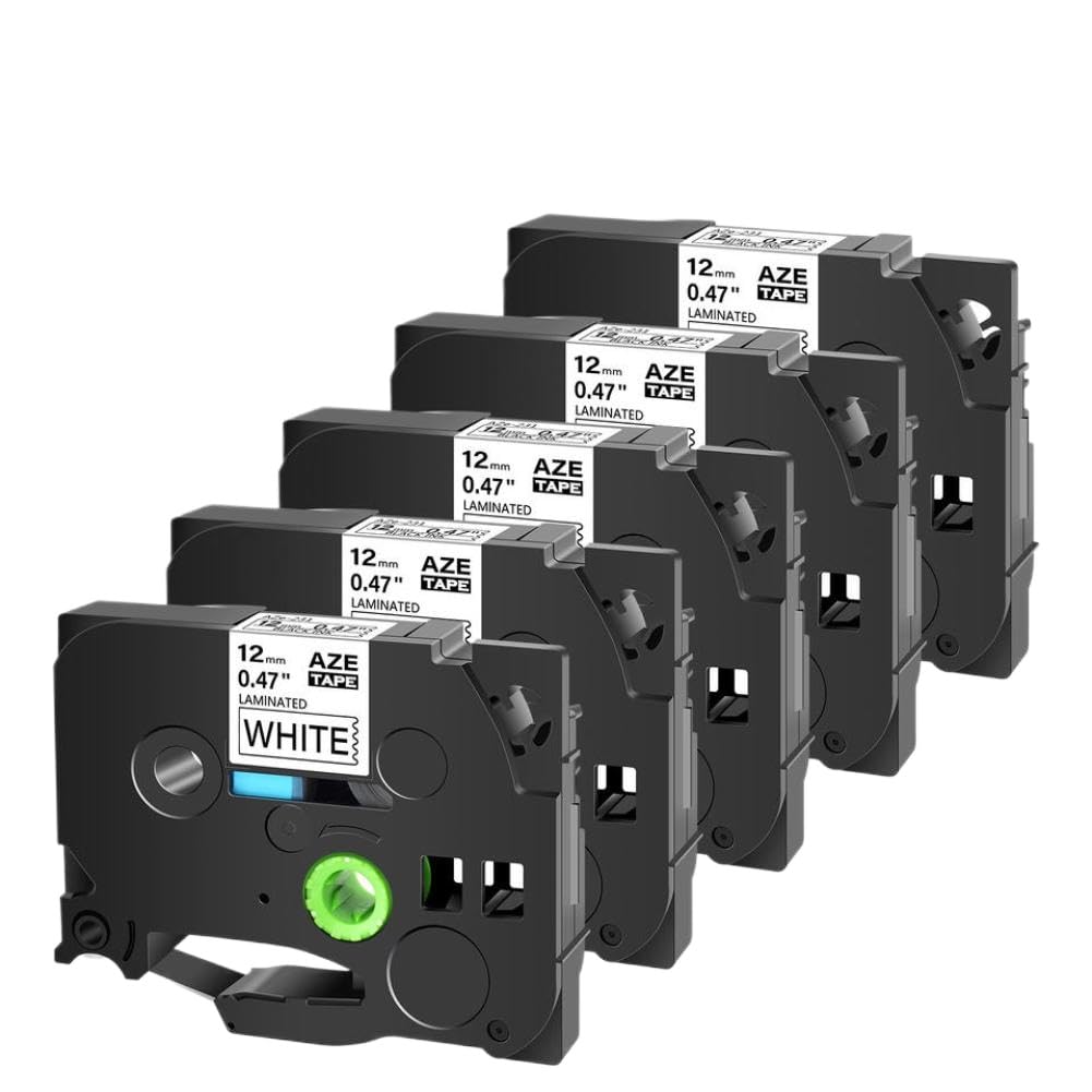 Nastro per etichette laminato standard da 5 pezzi compatibile con cassetta PT-1000 PT-H101C nero su bianco 6 mm 9 mm 12 mm 18 mm 24 mm