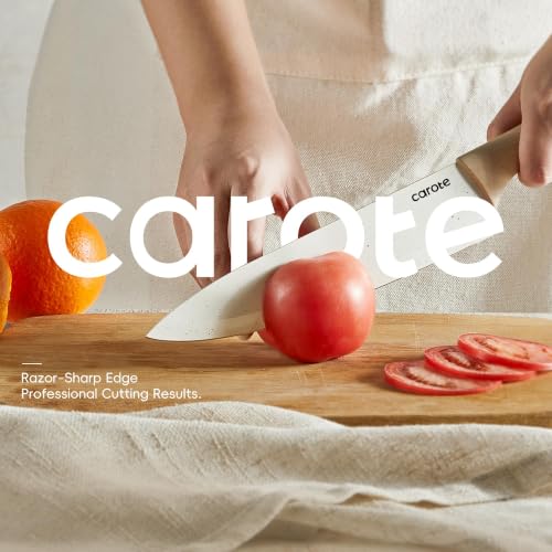 Image of CAROTE 12-Piece Knife Set, Knives with Wood-Grain Finish Handles, White