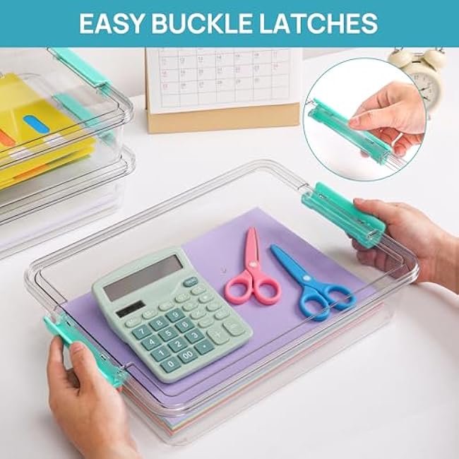 Vtopmart 6 Qt Plastic Storage Bins with Lids, Clear Sensory Bins, Arts Crafts Organizers and Storage, Stackable Containers for Home Office and School Supplies, 4 pack