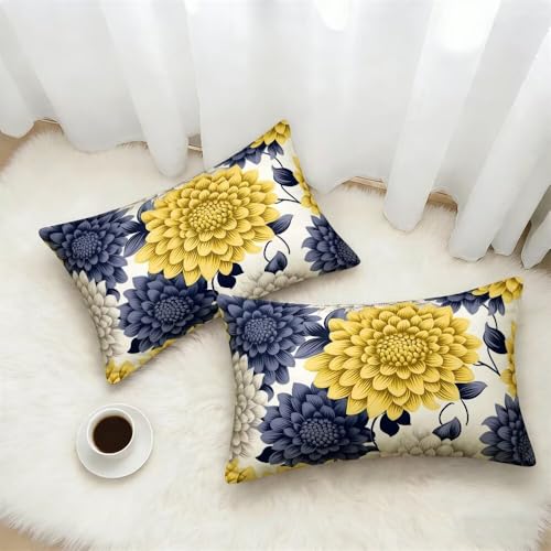 Housse de coussin fleurs bleues 50x80 cm en velours lot de 2 - 5
