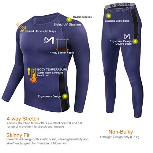 MEETYOO mens Men's Thermal Underwear Set Undershirt, Blue, Large US