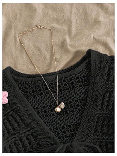 GORGLITTER Women's Bow Tie Front Floral Cropped Cardigan Crochet Knit Lightweight Boho Cute Sweaters Top3