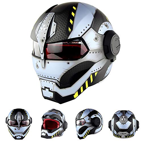 Iron Man Motorcycle Full Face Helmet Motorbike Moped Crash Helmet Lightweight 2.86lb for Adult Men Youth D.O.T Certified (Bright Black, Medium)