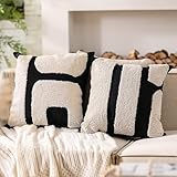 Oudain 2 Pcs Black and White Tufted Pillow Covers Boho Chunky Geometric Decorative Throw Pillow Case 18 x 18 Inches Abstract Pillowcases for Bed Couch(White, Black, Classic Style)