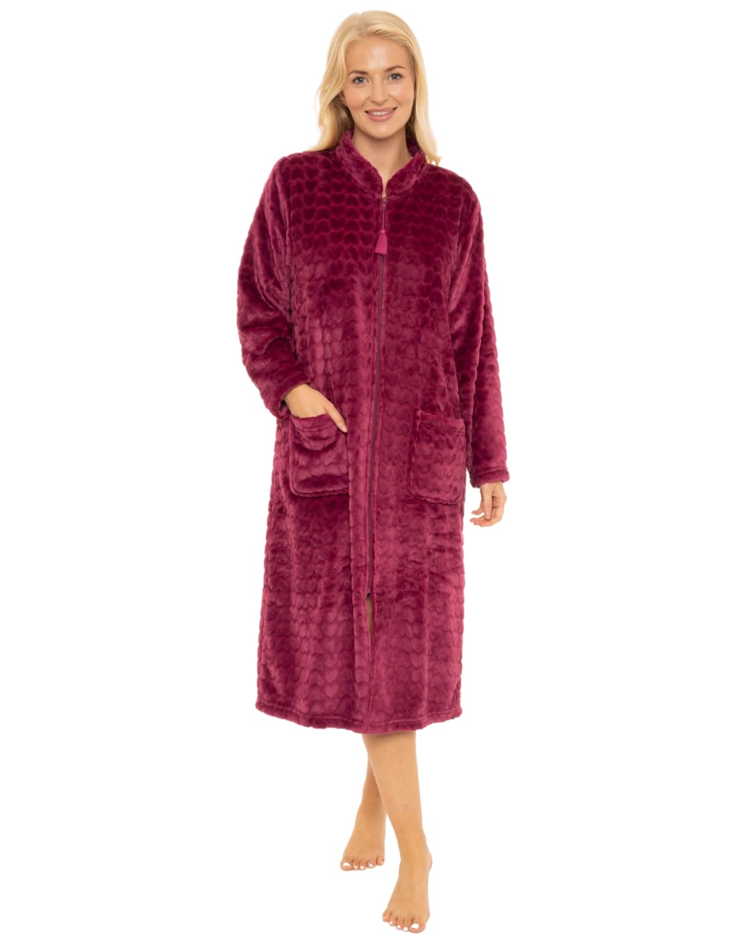 Suzy & Me Ladies Zip Front Soft Embossed Fleece Dressing Gown