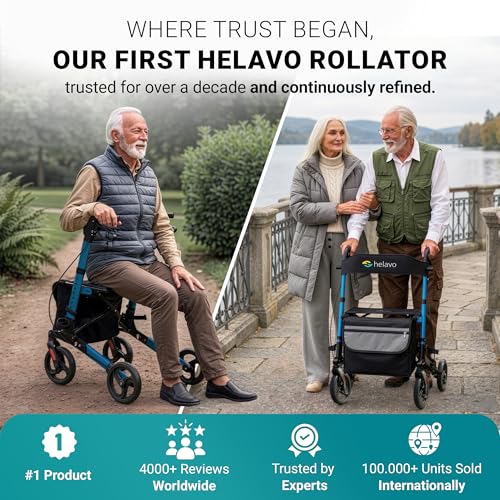 Image of Helavo Foldable Lightweight Rollator Walker with Seat, 360 Swivel Wheels