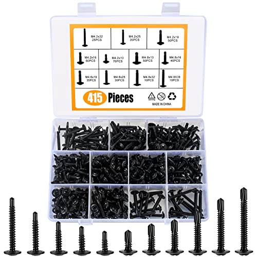 415 Stk Bohrschrauben Selbstschneidende, Selbstbohrende Schraube, Edelstahl Blechschrauben Kit, Rundkopfschrauben mit Bohrschwänzen - M4,2/M4,8