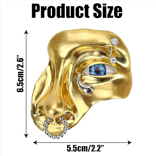 Image of Gold Half Face Brooch Pin for Women Men Lapel Brooches Suits Figure Face Mask Vintage Minimalist Metal Women's Exaggerated Half Alloy Fashion Coat Accessory Clothing Jewelry