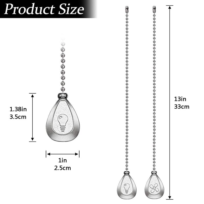 Image of Ceiling Fan Chain Pulls Decorative Ornaments 12 Inches Silver Color Pendant Pull Chain Fan Pulls Extension for Ceiling Light Lamp Fan Chain 2 Pcs (Nickel Pull Chain)