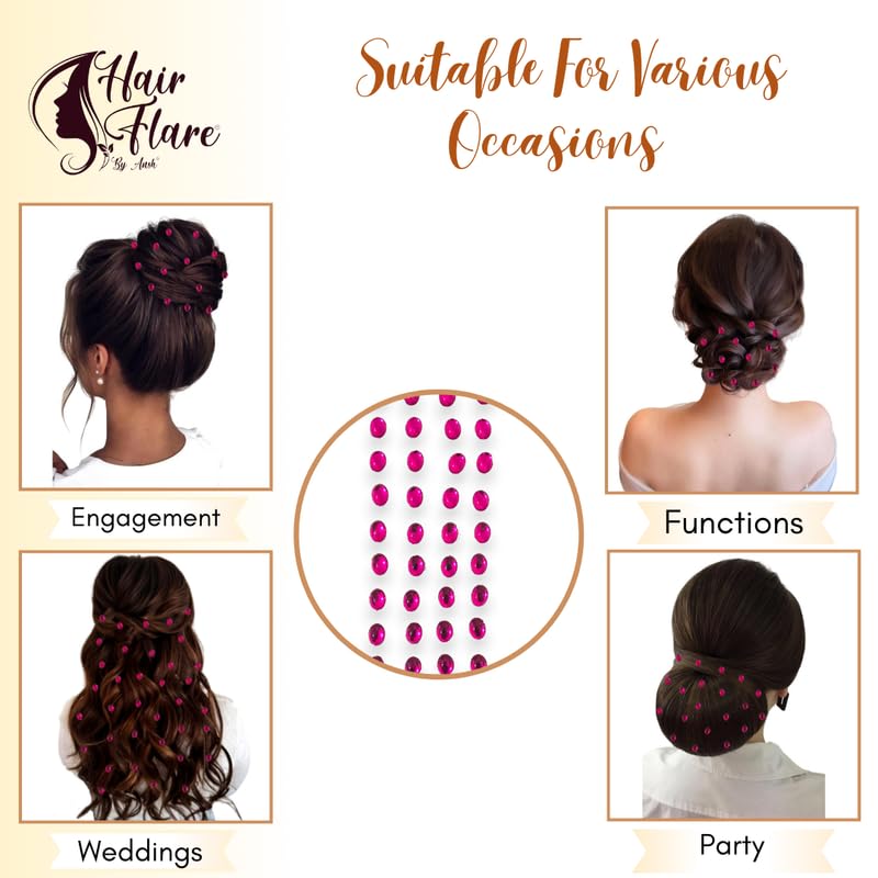 Image of Hair Flare Shimmering Oval Hair Stickers: Easy Stick-On Hair Accessories, 36 Pieces per Pack 2869 DarkPink