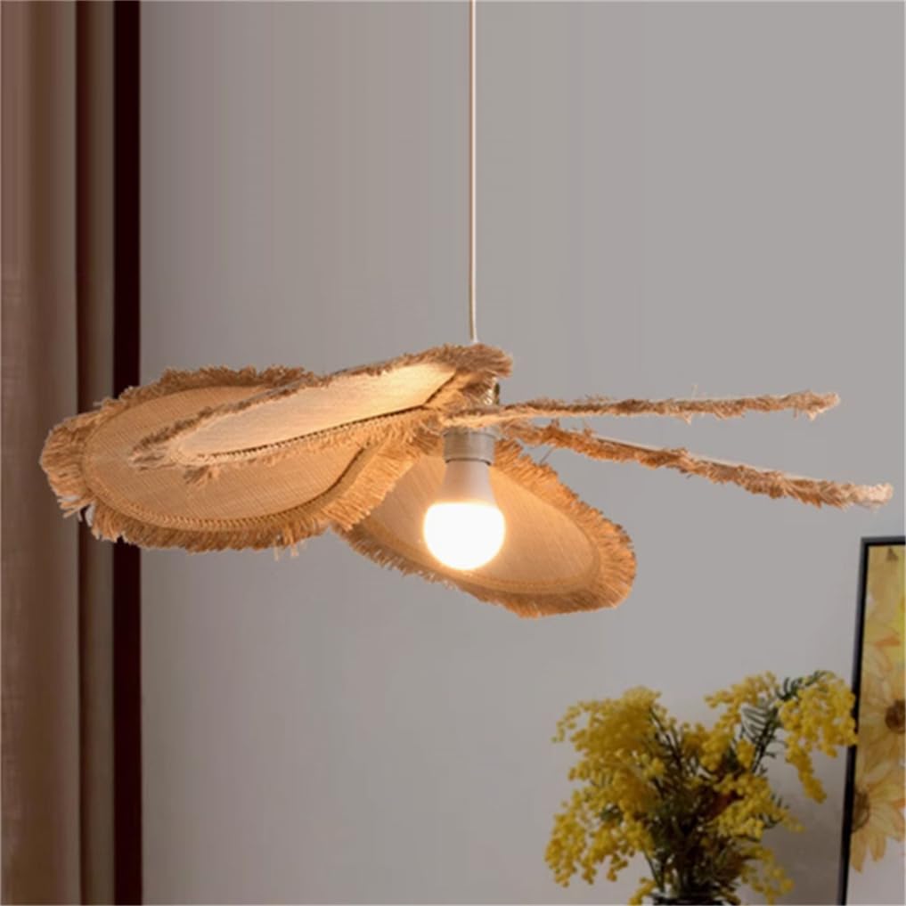 LQZCXMF Boho Bamboo Basket Lamp Shade Restaurants Hanging Lamp Rustic Hanging Light Farmhouse Wicker Ceiling Japanese Decor Chandelier E26 Socket - for Workplace Restaurants Dining Living Kitchen