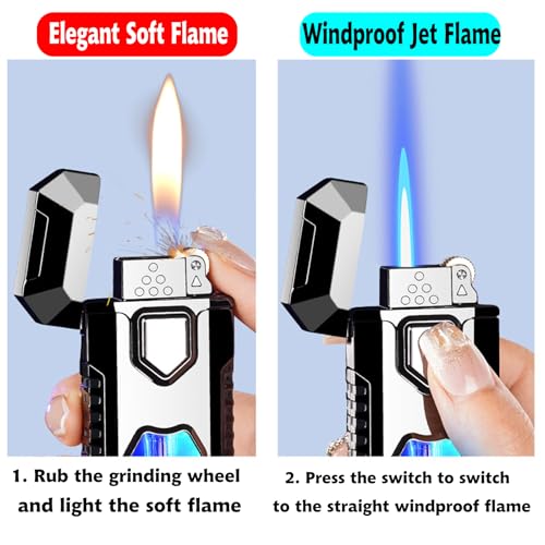 Encendedor de llama dual recargable de butano negro miniatura 2